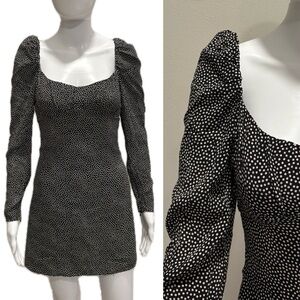 ZARA Milkmaid Dress Size Small Black & White Mini Polka Dot Puff Long Sleeve